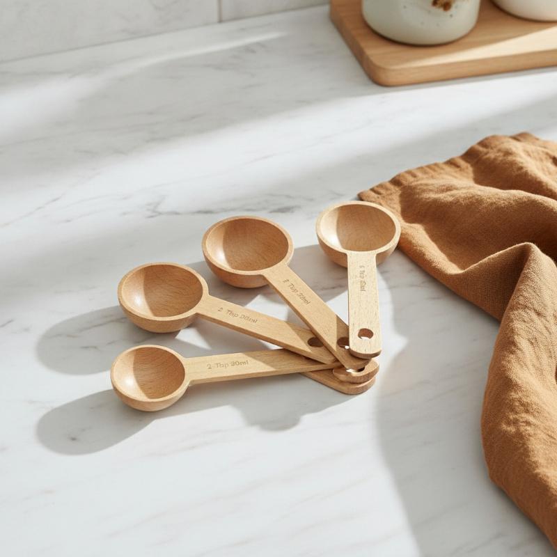 Kitchen Gadgets Gift - Houten maatschepje 7,5-45ML, draagbaar, beuken/walnoot, milieuvriendelijk