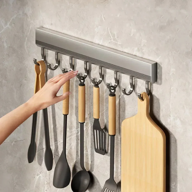 Kitchen Gadgets Rack - Keukenopbergrek Aluminium haakrek Wandmontage Keukengerei Opbergrek